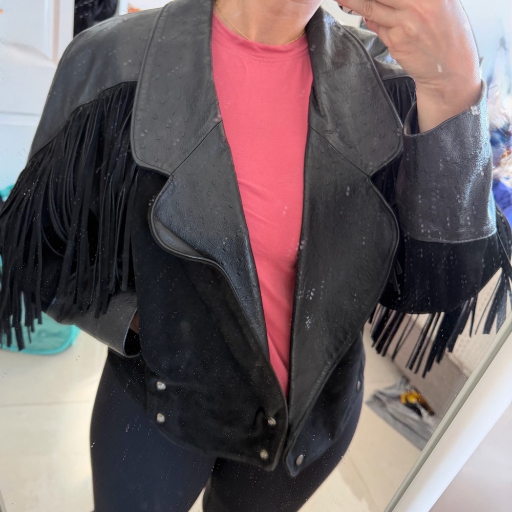 Outerwear by Phoenix Suede Fringed Ostrich Print Leather Vintage Ladies - Picture 13 of 14